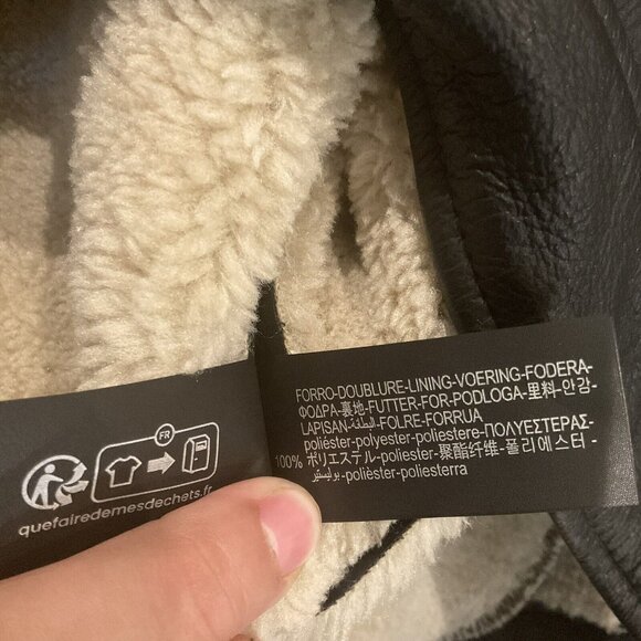 Zara Girls Black Faux Fur Shearling Biker Jacket Zipper Belt Size 8-9 130cm coat - Picture 15 of 16